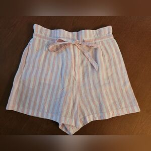 Cynthia Rowley Striped Linen Short with Tie Pink‎ & White Women's Medium
